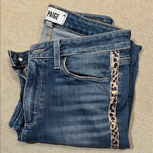 PAIGE Dark Blue Skinny Jeans with Leopard Detail